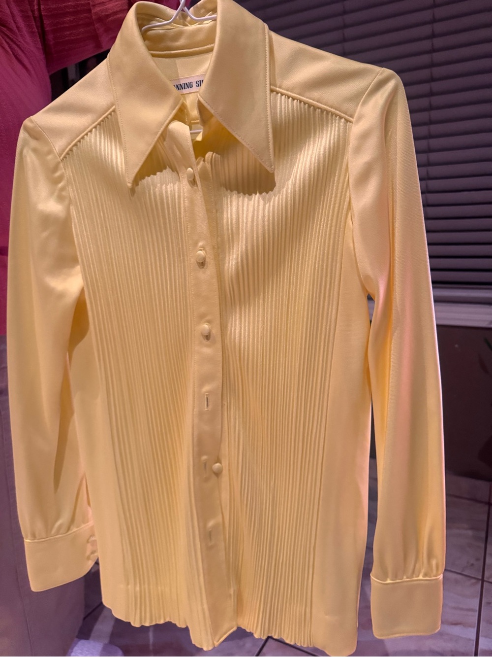 Vintage-Inspired Yellow Pleated Blouse - Unbranded
